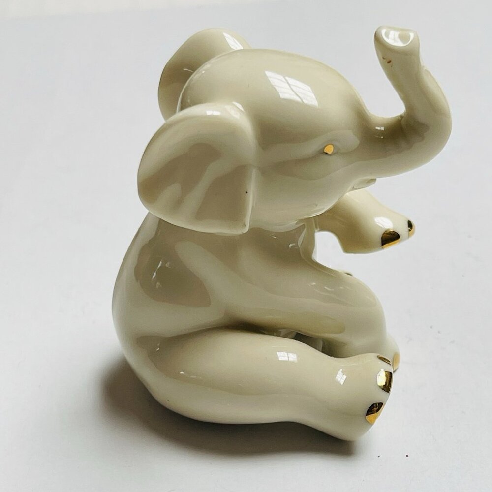 Vintage Lenox Elephant Porcelain Figurine Trunk Up White Gold‎ Hand Painted - Picture 2 of 8